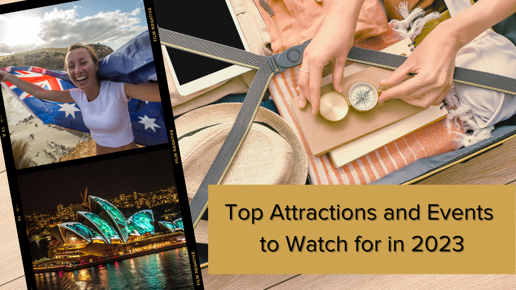 Woman holding Australian flag, exploring Sydney Opera House, symbolizes travel and discovery